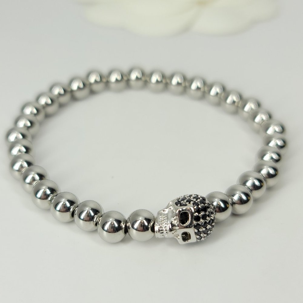 NEW Pave CZ Skull Stainless Steel Bracelet